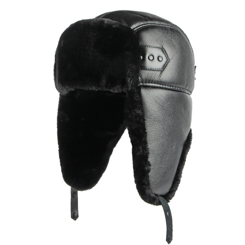 Trapper Hat Ear Flap - Ht4002-ロシアの革の帽子,厚くて暖かい,防風,男性用,防水性のあるスキーフラップ,ボーイフレンド用キャップ