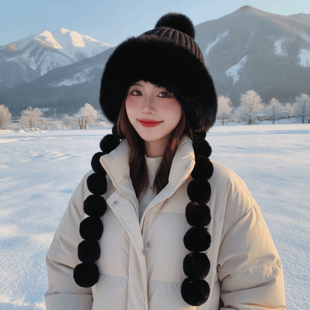 フリース裏地付きポンポン付きブレイドハット、ストライプニット - Trapper Hat Ear Flap のレビューと価格